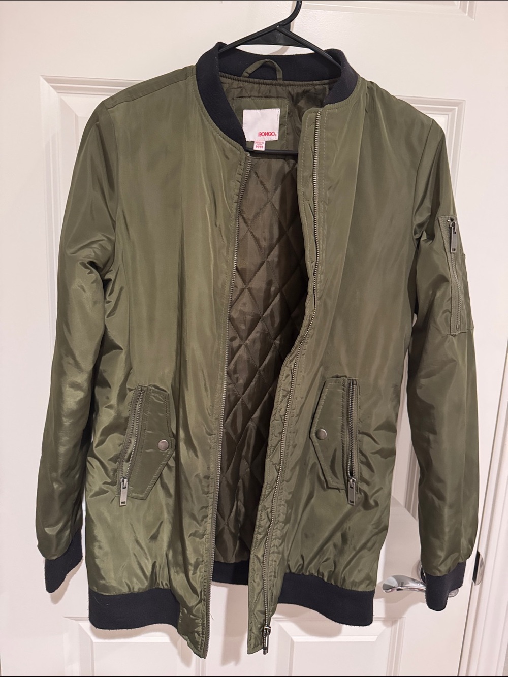 BONGO Olive Green Quilted Bomber Jacket